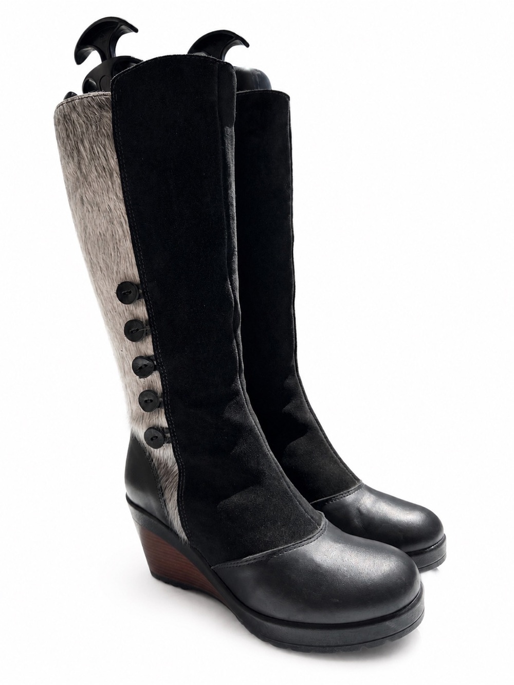 Overland Maria Cowhide Gripper-Sole Tall Boots In Black/Natural-Sz EU 39US 8.5-9